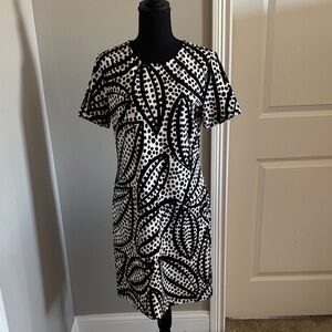 Ann Taylor Factory Monochrome Leaf Print Midi Dress